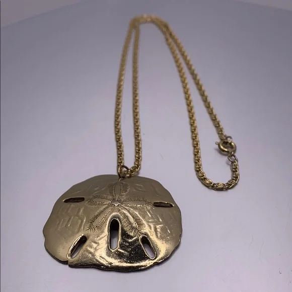 ♥️SALE! 3for$15 Vintage Sand Dollar Pendant Necklace with Greek Key Chain 24” - Picture 2 of 5